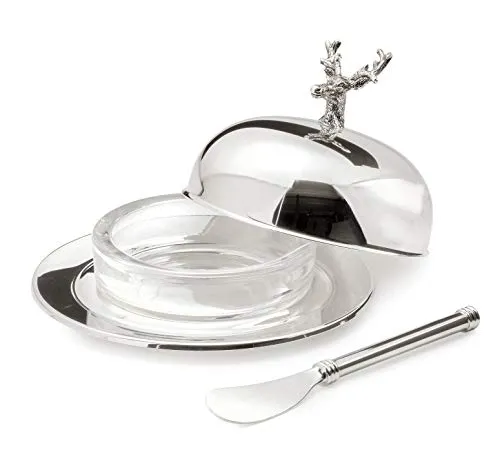 EDZARD Butterglocke Hirsch (Ø 14 cm) - Edle Butterdose mit Buttermesser - Butterdose im stilvollen Hirsch-Design, schützt Ihr Aroma und verleiht Ihrer Tafel Eleganz. Inklusive gratis Buttermesser für ein perfektes Frühstückserlebnis.