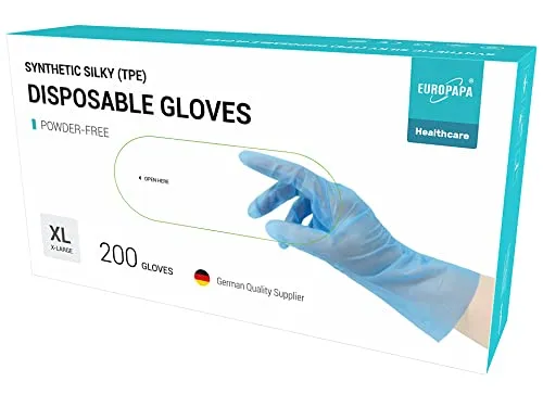 EUROPAPA® 100, 200, 300, 450 Stk Vorteilspack TPE transparenz und blau Einweghandschuhe in Box Einmalhandschuhe latexfrei Gummihandschuhe puderfrei Handschuhe in Gr. S,M,L,XL (Blau-300, XL)