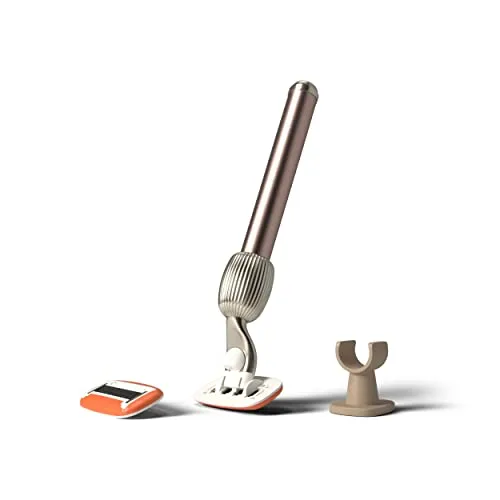 Fler The Razor Starter Set – Damenrasierer mit Austauschbaren Rasierköpfen, Rasierer mit Halterung und 2 Ersatzklingen, Unisex-Rasierer, Rasierklingen mit Aloe Vera, Vitamin E, Blush Pink