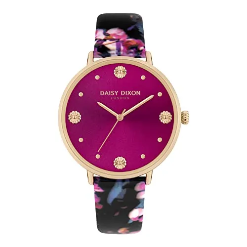 DAISY DIXON Damenuhr Armbanduhr DD116BP inkl. Clutch - Armbanduhren für Damen mit elegantem goldfarbenen Gehäuse und pinkem Ziffernblatt. Wasserdicht bis 3 ATM, perfekt für den Alltag und besondere Anlässe.