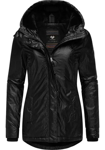 Ragwear Damen Shiny Winterjacke Monadde Bling YOUMODO Black Gr. XL - Funktionsjacken: Moderne, glänzende Winterjacke mit kuscheliger Kapuze und wasserabweisendem Material für optimalen Schutz und Komfort an kalten Tagen.