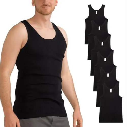 MT Herren Unterhemd FEINRIPP Classic Tank Top 6er Pack Schwarz 4XL - Klassisches 6er Pack Herren Unterhemden aus weicher Baumwolle, ideal für den Alltag. Hoher Tragekomfort ohne Seitennähte, elastische Rippbündchen für perfekten Sitz.