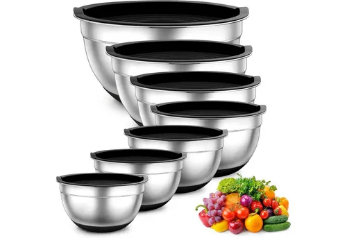 TEAMFAR Edelstahl Rührschüssel 7er Set mit Deckel