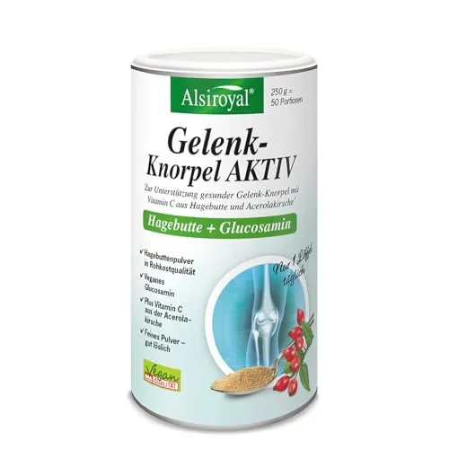 Gelenk-Knorpel Aktiv – MSM 2.525mg - Zur Unterstützung gesunder Gelenke- Nur ein Löffel täglich - Knorpel - mit veganem Glucosamin & Vitamin C aus Hagebutte & Acerolakirsche - vegan – Alsiroyal
