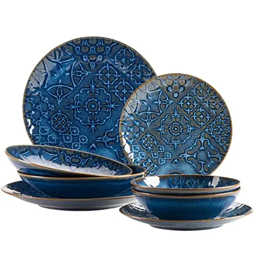 MÄSER Kombiservice 8-tlg. BLAU - Tradition trifft Moderne - Services aus hochwertigem Steinzeug mit einzigartigen Azulejo-Designs, mikrowellen- und spülmaschinengeeignet, ideal für stilvolle Mahlzeiten.