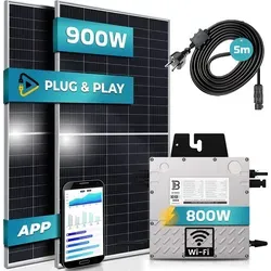 SUNNIVA® 900W Balkonkraftwerk - Komplettset für effiziente Solarenergie - Solaranlage mit 2x 450W Modulen und 800W Wechselrichter, ideal für nachhaltige Energiegewinnung und einfache Installation.