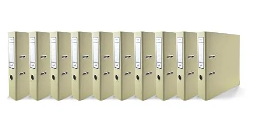 Netuno 10x Akten-Ordner Vanille glänzend DIN A4 Ekobox Premium Edition 2-Ring-Mechanik Ringorder A4 75 mm Kunststoff Ordner breit Büroordner Plastikordner Briefordner Ringmappe breiter Aktenordner