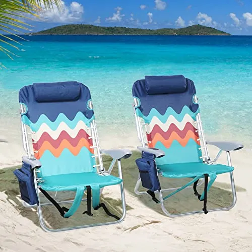 LET'S CAMP 2er Set Strandstuhl Campingstuhl 4 Positionen bis 120 kg | Strandstühle Klappstuhl, Outdoor-Stuhl mit gepolsterten Schultergurte Aufbewahrungstasche