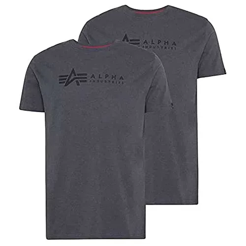 Alpha Industries Herren Alpha Label T 2 Pack T-Shirt, Greyblack/Black, S - T-Shirts für Herren im Regular Fit, ideal für den Alltag. Zwei T-Shirts mit Alpha Industries Logoprint für einen lässigen Look.