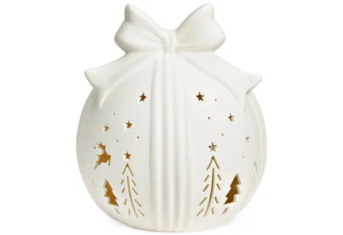 matches21 HOME & HOBBY Dekolicht LED Deko Kugel Geschenk aus Porzellan, weiß in 12 cm, LED, fest integriert, Warmweiß, Winterliche Weihnachtsdeko mit Licht