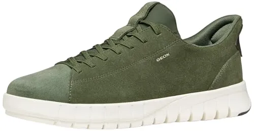Geox U65MAA Slipper in Grün, Größe 45 EU - Sportlicher Slipper aus hochwertigem Leder und Veloursleder. Bequem und flexibel durch Gummizug, ideal für den Alltag.