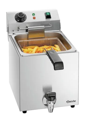 Bartscher Fritteuse Snack III Plus A162823E - Großküchentechnik: Edelstahl-Fritteuse mit schwenkbarem Heizelement für schnelles Frittieren und einfache Reinigung dank Fettablasshahn.