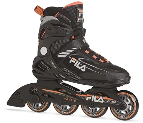 FILA Inline Skates Legacy Comp - Damen Schwarz/Orange, Größe 41 (9,5) - Inliner für Damen aus leichtem Composite-Material, mit 4 Rollen für maximalen Komfort und Spaß bei Ausflügen. Ideal für Freizeitfahrer!