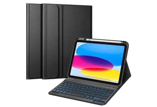 Fintie Tablet-Hülle mit Tastatur für iPad 11 Generation 2025 11'', iPad 10 Generation 2022 10,9 Zoll, 7-farbig Beleuchteter Magnetischer Abnehmbarer Keyboard