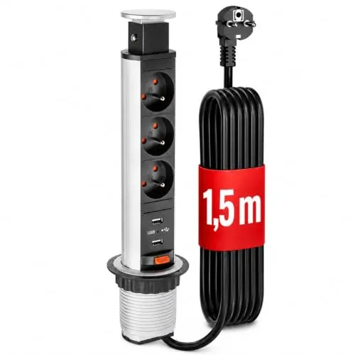 BRÜCKMANN Tower Power Tischsteckdosenleiste 3-Fach Schuko mit USB-A