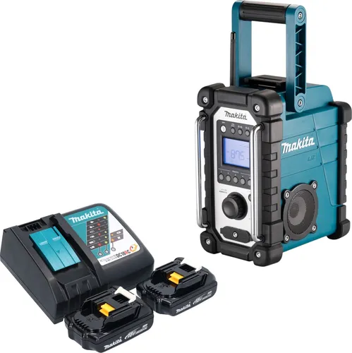 Makita DMR 116 RY Akku Baustellenradio mit 2 Akkus - Wetterfestes Baustellenradio mit beeindruckender Laufzeit von bis zu 37 Stunden. Inkl. 2x 1,5 Ah Akkus und Ladegerät für flexible Nutzung. Ideal für lange Arbeitstage.
