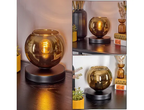 Hofstein Tischleuchte Retro Schwarz/Gold E27 - Elegante Tischleuchte im Vintage-Design aus Metall und Glas, ideal für verschiedene Wohnräume. Sie überzeugt durch ihre hochwertige Verarbeitung und ist eine stilvolle Bereicherung für Ihr Zuhause.