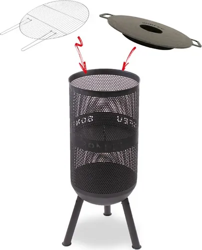 BonFeu Bonves Ø 34cm Schwarz - Vielseitiger Feuerkorb & Grill - Grills: Der BonVes 34 ist ein stilvoller Feuerkorb und Grill in einem, perfekt für Gartenabende. Inklusive Grillrost und Schürhaken für unvergessliche Kochmomente im Freien!