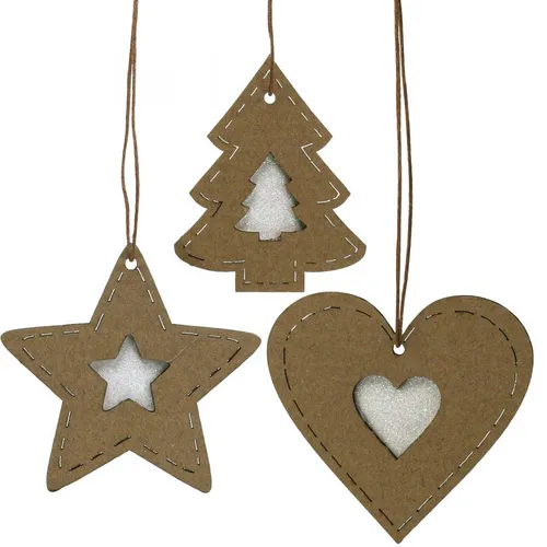 Weihnachtsdeko Anhänger Set aus Papier - Tanne, Stern, Herz, Glitter - Stimmungsvolles Ornament-Set für die festliche Saison. Ideal für eine kreative Weihnachtsdekoration, bestehend aus 3 verschiedenen Designs aus hochwertigem Papier.
