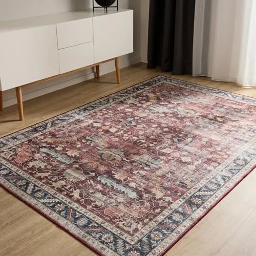 benuta Basic Waschbarer Teppich George - Multicolor 80x150 cm - Teppiche, Pflegeleichter Vintage-Teppich mit Anti-Rutsch-Rückseite, ideal für Wohnzimmer und Schlafzimmer, maschinenwaschbar für einfache Reinigung.