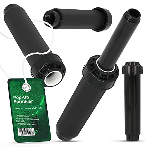 Versenkregner Rasensprenger 10cm Anschluss 1/2'' IG x 3/8'' AG Pop-Up Universelle Professionelle Bewässerung für Rasenflächen Garten Pflanzbeete Kleine Flächen Schwarz Einfache Installation