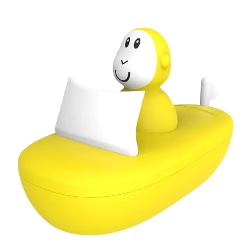 Matchstick Monkey Badezeit Boot Set - Baby Antimikrobielles Baby Badespielzeug Badewanne - leicht zu greifen - sensorisches Lernen - Set (1 Wackelfigur + 1 Boot) - ab 12 Monaten gelb