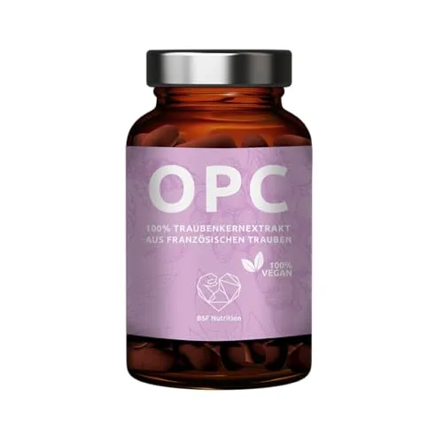BSF Nutrition OPC 100% Traubenkernextrakt im GLAS -hochdosiert- mind. 400mg reines OPC je Tagesdosis - aus französischen Trauben - 60 vegane Kapseln -rückstandskontrolliert - in Deutschland produziert