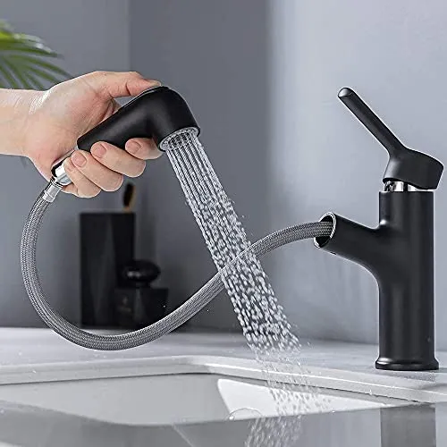 ONECE Wasserhahn Bad Schwarz mit ausziehbarer Brause - Touch-On-Wasserhahn für Badezimmerwaschbecken mit herausziehbarem Brausekopf und zwei Strahlen, ideal für einfaches Haarewaschen und Beckenreinigung.