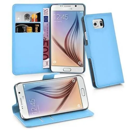 Cadorabo Hülle kompatibel mit Samsung Galaxy S6 Handyhülle aus Premium Kunst Leder Flip Klappbare Stoßfeste Magnetische [Standfunktion] [Kartenfächern] Cover Hülle für Galaxy S6 Tasche in Blau