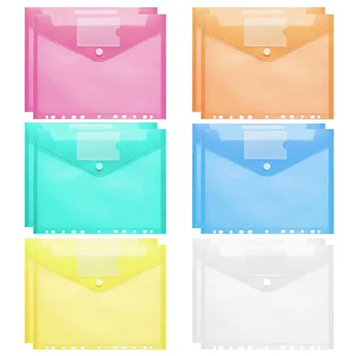 Stück Dokumententasche A4 zum Abheften, 6-Farben A4-Transparent-Mappe mit 11-Lochrand und Klettverschluss, Sammelmappen für Organisieren 12