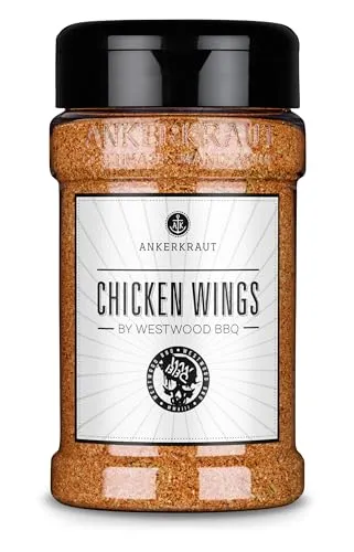Ankerkraut Chicken Wings by Westwood BBQ, Mischung würzender Zutaten für Hähnchen und Geflügel, BBQ-Mischung zum Grillen, ohne Zuckerzusatz, 215 g im Streuer