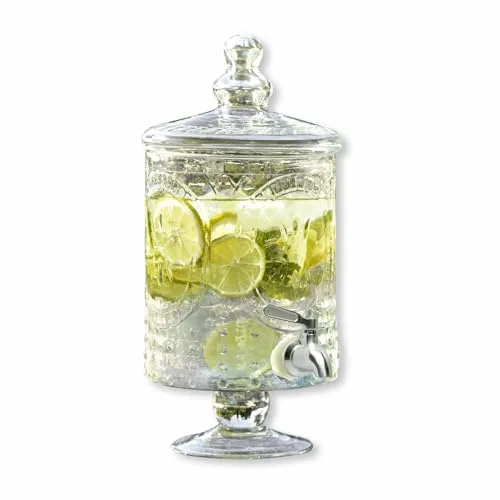 LOBERON Getränkespender Lys | Mit Zapfhahn | Kunstvoller Glasschliff | Aus Mundgeblasenem Glas | Fassungsvermögen ca. 2,5 Liter, klar