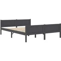 vidaXL Massivholzbett Kiefer Grau 140x200 cm - Stylisches Bettgestell aus massivem Kiefernholz, robust und langlebig. Ideal für ein modernes Schlafzimmer, exklusive Matratze.