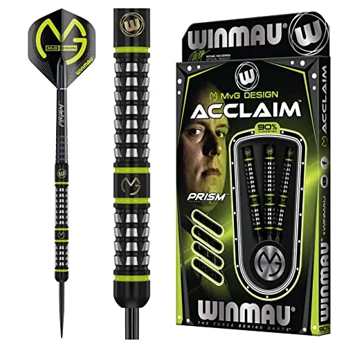 WINMAU Michael Van Gerwen MvG Acclaim 25g Dartpfeile Set - Hochwertiges 3er-Set mit 25 g Dartpfeilen in MvG Design. Inklusive Stahlspitzen, Schäfte und Flights für ein optimales Spielgefühl und besten Grip. Ideal für leidenschaftliche Dartspieler.