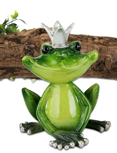 Formano Frosch Froschkönig ca. 12 cm hoch Kunststein Grasgrün handbemalt 772459