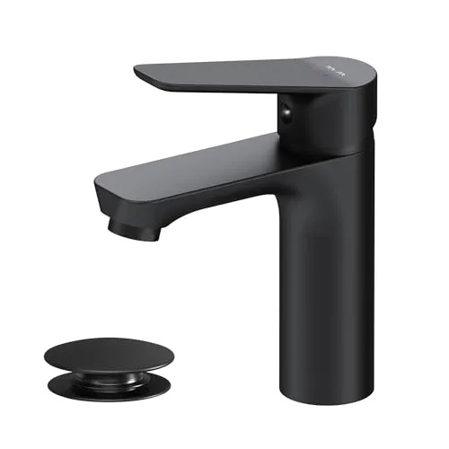 AM.PM Hit Waschtischarmatur mit Klick-Ablaufgarnitur - Touch-On-Wasserhähne für Badezimmerwaschbecken, edles Design in Schwarz Matt, mit langlebiger 30mm SoftMotion Keramikkartusche für optimale Temperaturkontrolle und 5 Jahre Garantie.