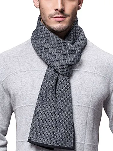 WANYING Winter Herbst Herren Strickschal 6% Wolle Gestrickter Schal Einfach Schick Gentleman - 180 * 30 cm Klein Kariert Grau Schwarz