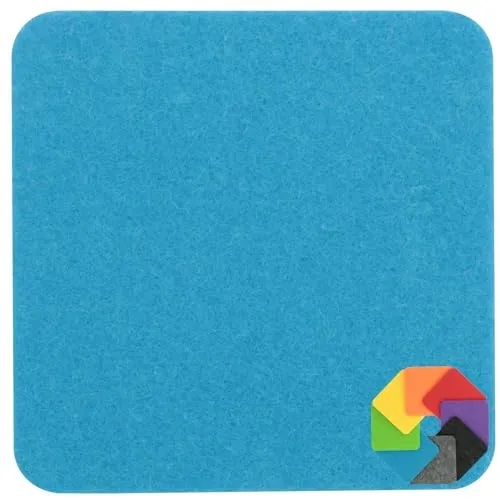 Design Filz Untersetzer eckig - 10x10cm in Mittelblau für Glas, Getränke, Bar, Tasse, Vase