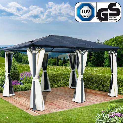 BRAST Pavillon Aluminium 3x4m - Wetterfester Gartenpavillon mit Moskitonetz - Moderne Pavillon 3x4m aus Aluminium, hitzebeständig und UV-geschützt, ideal für Gartenpartys. Inklusive Moskitonetz für ungestörte Abende im Freien.