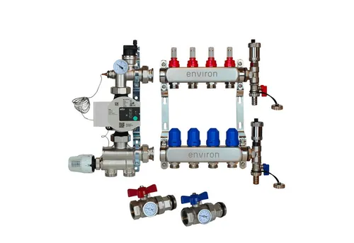 Festwertregelset M059 mit Wilo Para 25/6 Hocheffizienzpumpe - Hochwertiger Heizkreisverteiler für effiziente Fußbodenheizungen. Kompakte Bauweise und integrierte Durchflussmengenmesser sorgen für exakte Wassermengen und optimalen hydraulischen Abgleich.