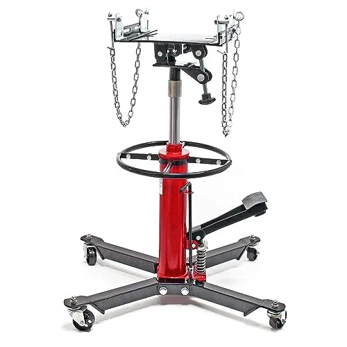 Wiltec Mobiler Getriebeheber 500 kg - Motorheber mit hydraulischem Pedal für präzises Heben bis 179 cm, ideal für Werkstätten und Garagen. Mit 4 stabilen Rollen für leichte Mobilität und einer Halterplatte für sichere Lasten.