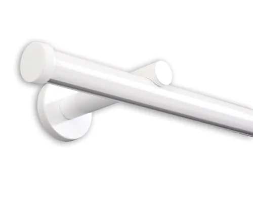 Deco-Raum Gardinenstange auf Maß Innenlauf Modern rund 20mm Wandbefestigung Wandträger mitte Lauf 9cm Vorhangstange Flächenvorhang Schiene Innenlaufstange für Vorhänge Weiß 100cm