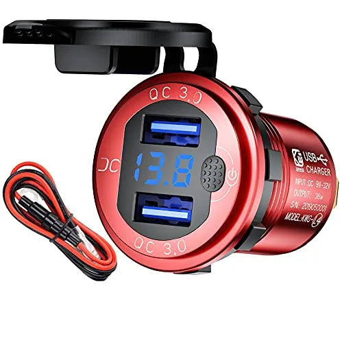 12V Auto USB Steckdose KFZ Ladegerät mit LED Voltmeter Anzeige 12 Volt Zigarettenanzünder Adapter USB Einbau Buchse 36W QC 3.0 Schnellladung für Wohnmobil Motorrad,Wohnwagen,Marine,RTV,Fahrzeuge,SUV