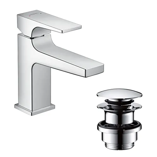 hansgrohe Metropol 100 Waschtischarmatur 32500000 - Waschtischarmatur mit ComfortZone 100, ideal für Handwaschbecken. Mit Push-Open Ablaufgarnitur und einstellbarer Temperaturbegrenzung für maximalen Komfort.