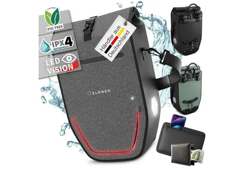 ELONEO Fahrradtasche Gepäckträgertasche mit LED - Fahrradtasche, wasserdicht mit LED-Beleuchtung und Reflektorstreifen für mehr Sicherheit beim Radfahren, ideal für Radsportler.