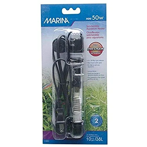 Marina Aquarienheizer mini 50W, 15cm - Heiz- & Kühlvorrichtungen für Aquarien, leicht ablesbare Temperaturanzeige und Hochsicherheitsglas für optimale Sicherheit in Süß- und Meerwasseraquarien.
