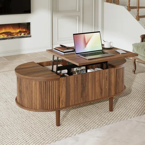 MODFU Multifunktionaler Verstellbarer Couchtisch aus Holz im Vintage-Stil