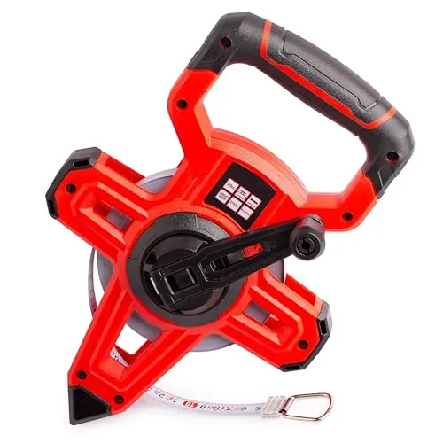 MIVOS Offenes Rollbandmaß - 50m x 12,5mm - Bandmaß aus Stahl - Skala- Schneller Bandeinzug - ABS-Kunststoffgehäuse - Ergonomischer & rutschfester Maßband