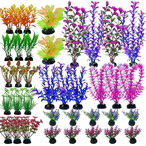 Cayway 37 Stück Aquarium Künstliche Plastikpflanzen für Aquarien Wasserpflanzen Steingarten Aquarium Dekoration Holzdekor Natürliche Schale für Aquarien, Fische Tank Plastikpflanzen für Aquarien