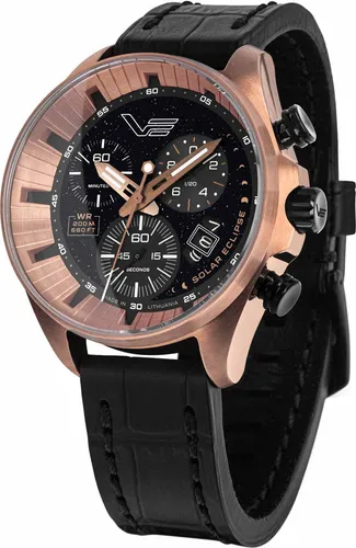 Vostok Europe Herrenuhr Chronograph Solar Eclipse Schwarz/Rosé LE 6S30-325E728 - Armbanduhren für Herren, limitierte Auflage von nur 1000 Stück, mit schwarzem Aventurin-Zifferblatt und wasserdicht bis 20 ATM – perfekt für stilbewusste Männer.